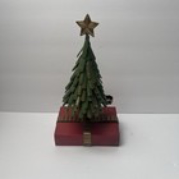 Christmas Tree Holiday Holder Shabby Style Green Red Gold Bow Washed Look - Picture 3 of 5